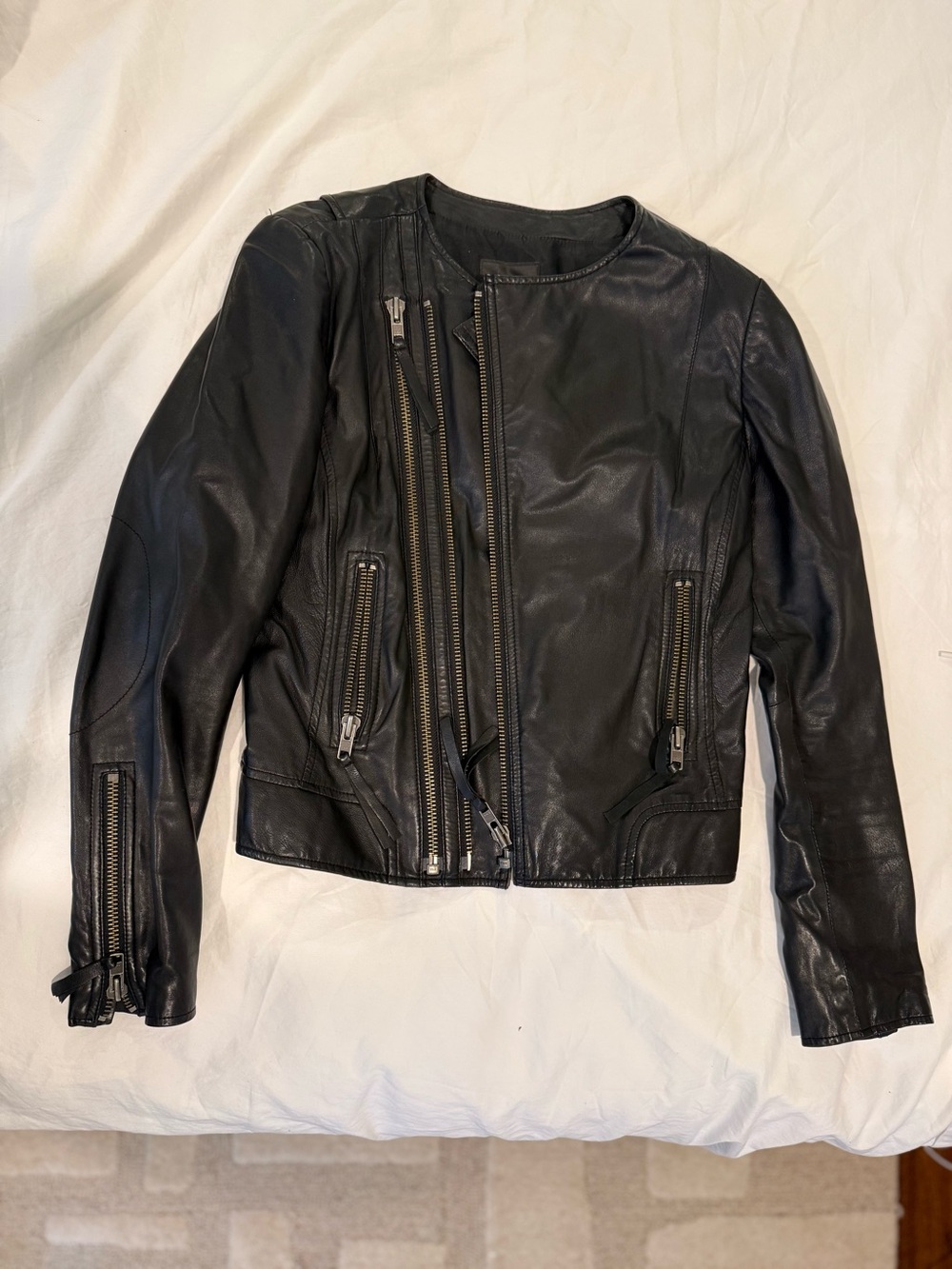 Joie Black Leather Moto Jacket with Zip Accents